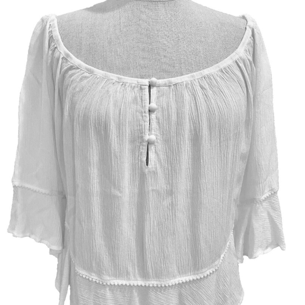 White Off Shoulder Sheer Blouse